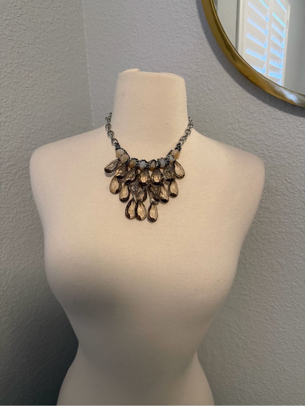 Smoky Gray Teardrop Statement Necklace